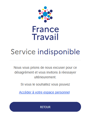 Screenchot France Travail erreur