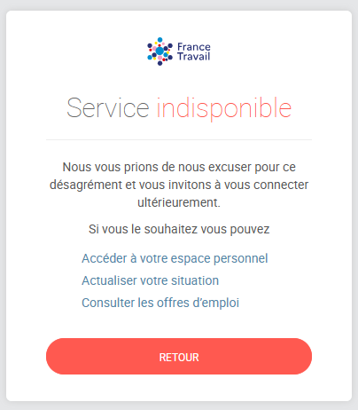 Screenchot France Travail erreur