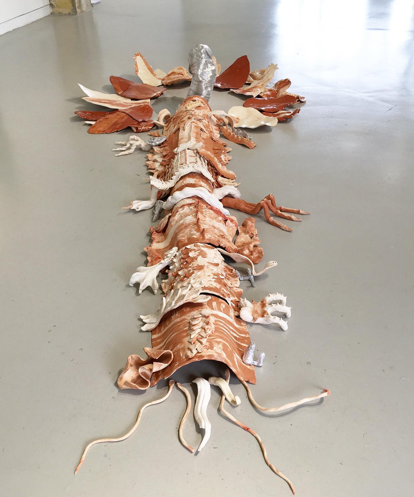 Photo d'une sculpture en céramique qui représente la dépouille d'un dragon